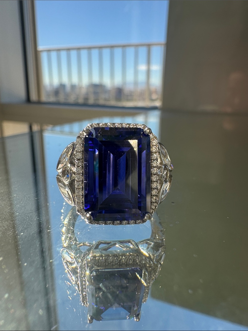 Anna Zuckerman Great Gatsby Blue Sapphire 6CTW Sterling Cocktail Ring